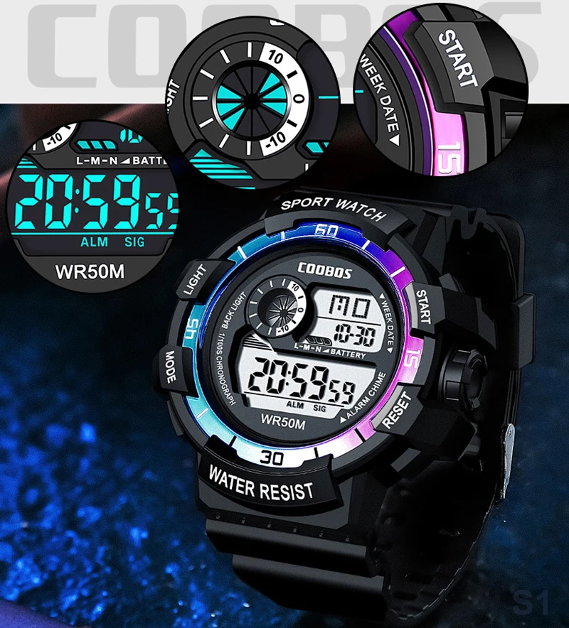 Mens Fashion In 1920 - Reloj Digital COOBOS para niños, reloj