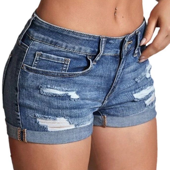 Skinny Jeans Ripped - Shorts de mezclilla de cintura alta,