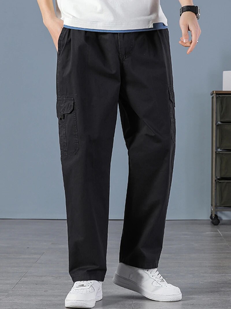 Men'S Fashion Overalls - Joggers negros rectos de algodón 100%