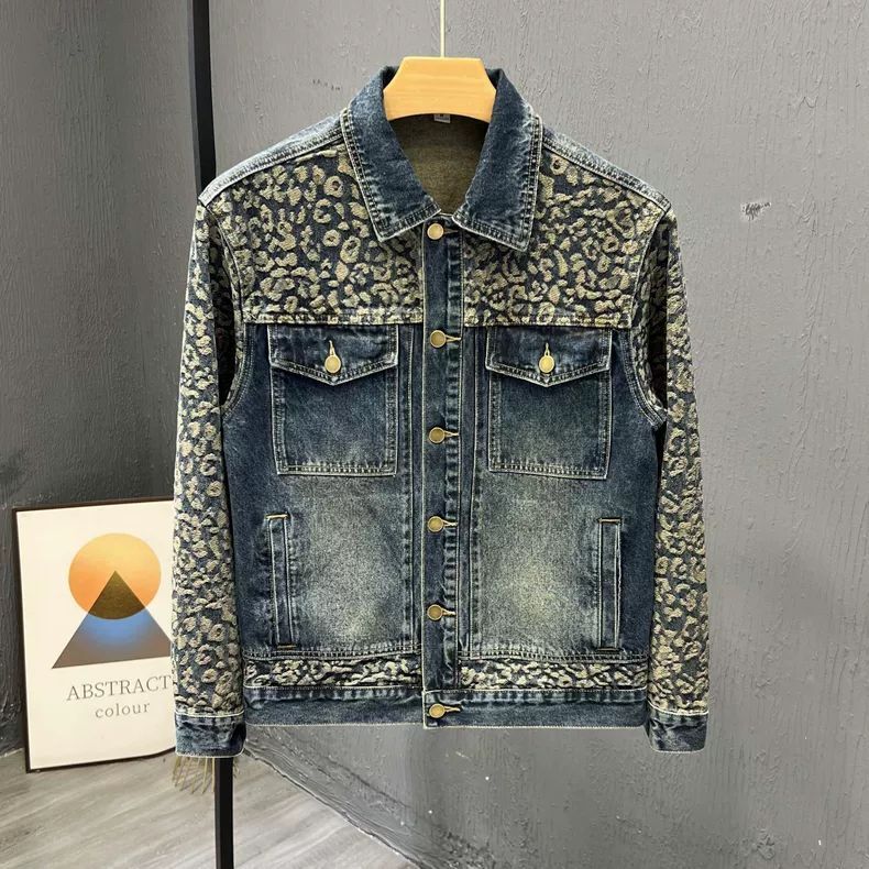 Mens Fashion Denim Jacket - Chaqueta de Mezclilla Estilo Coreano para
