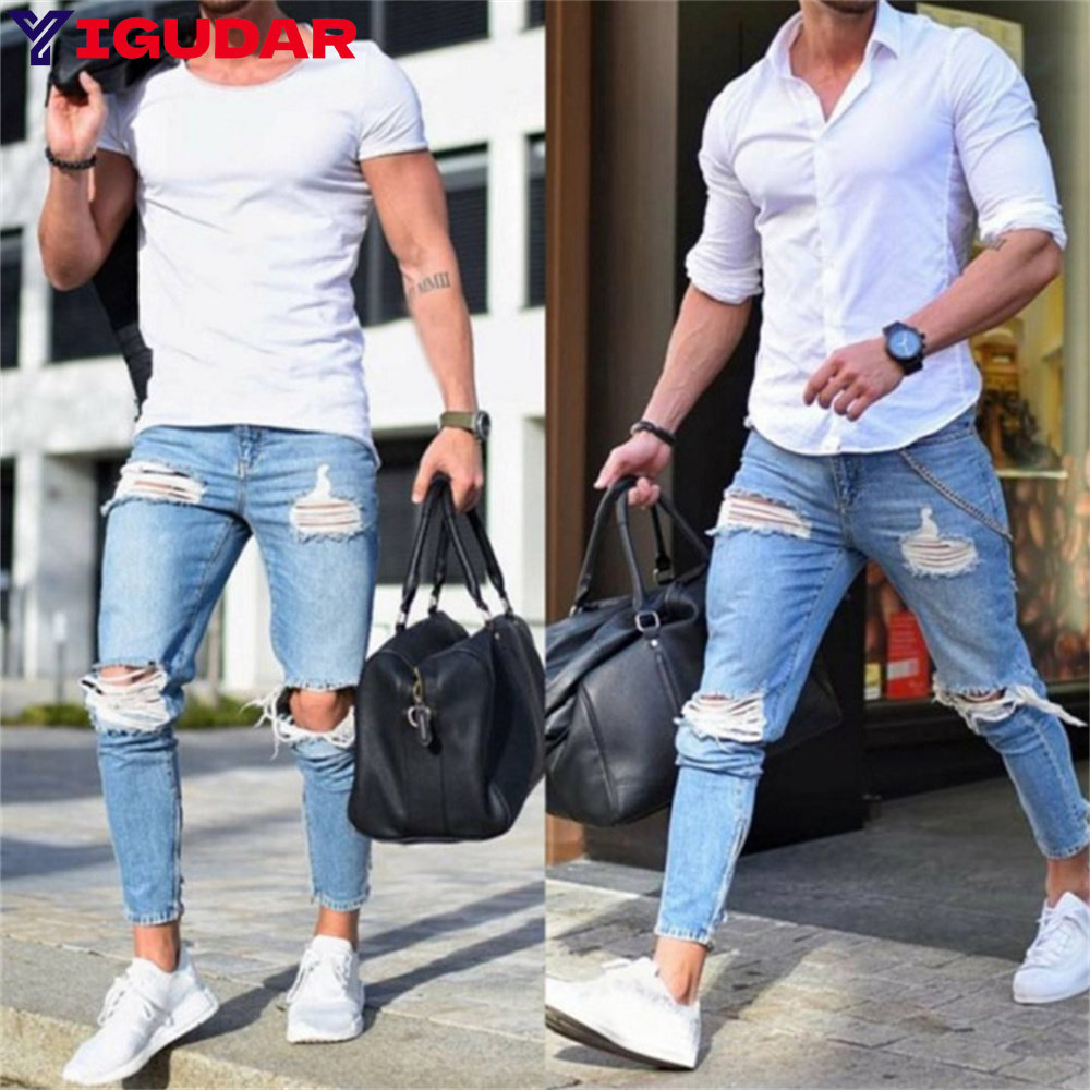 Skinny Jeans Ripped - Ropa de calle, pantalones vaqueros elásticos