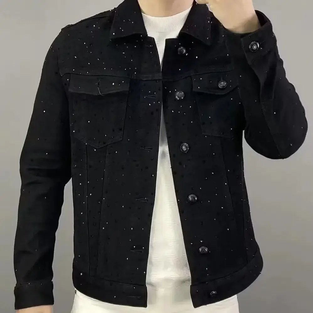 Mens Fashion Denim Jacket - Abrigo vaquero para hombre, chaquetas vaqueras