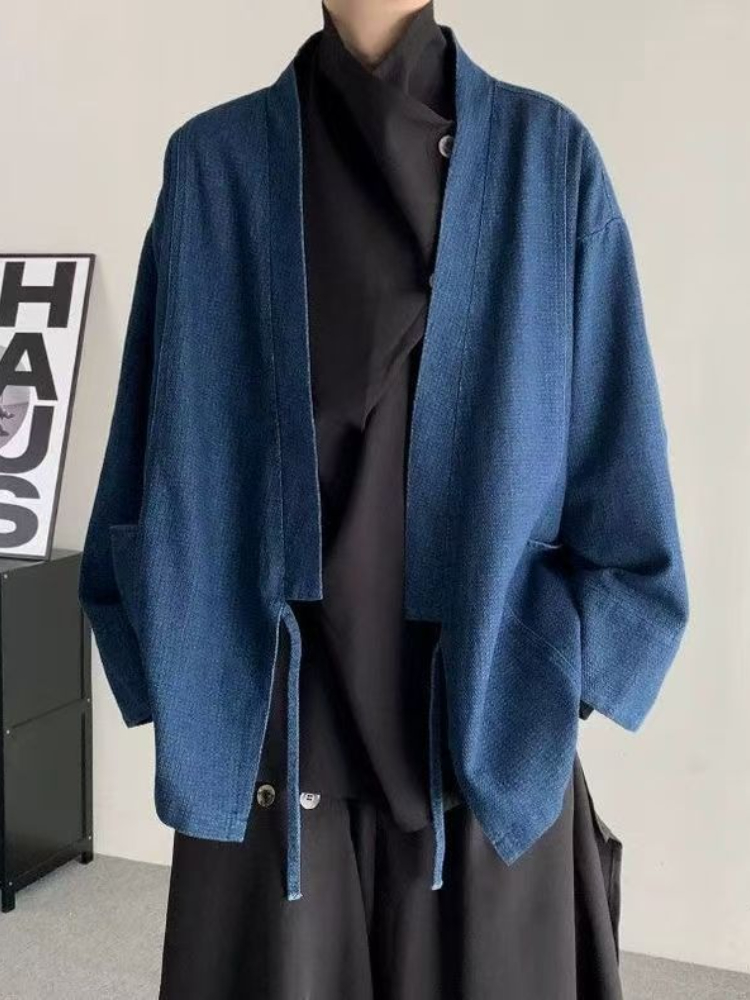 Mens Fashion Denim Jacket - Abrigo vaquero de estilo japonés Vintage