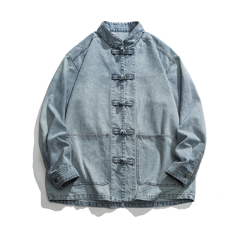 Mens Fashion Denim Jacket - Chaqueta de Mezclilla Estilo Chino para