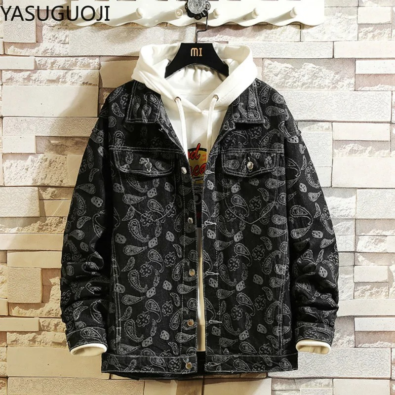 Mens Fashion Denim Jacket - Nuevo Chaqueta vaquera con estampado Vintage