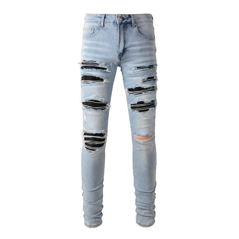 Skinny Jeans Ripped - Pantalones vaqueros de motociclista con parches