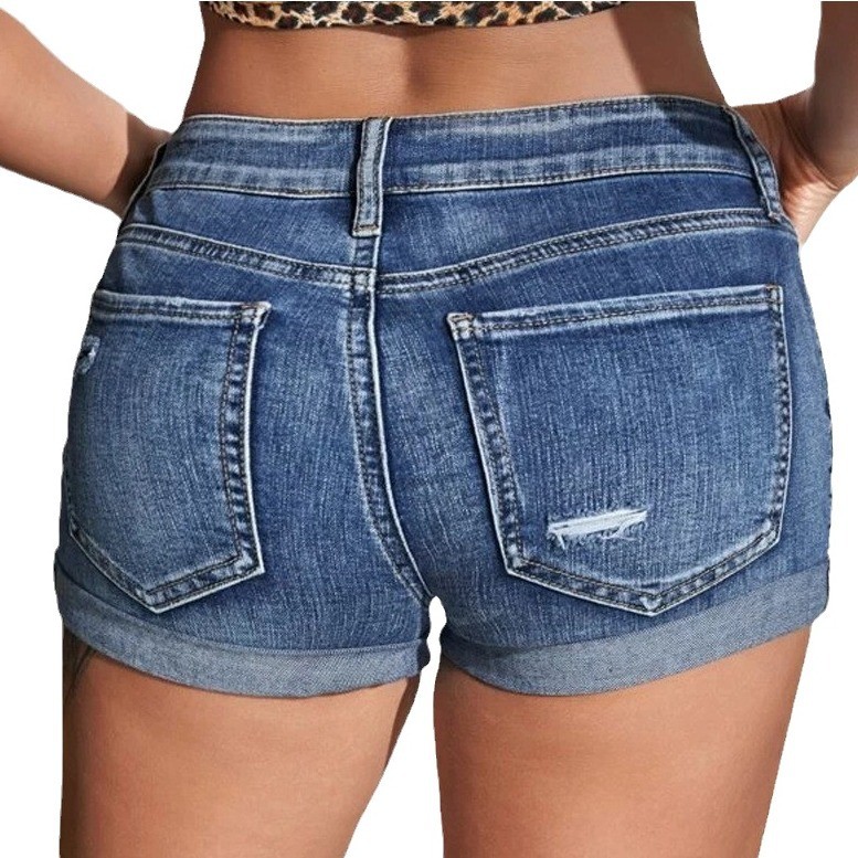 Shorts de mezclilla de cintura - Skinny Jeans Ripped reseña y precio