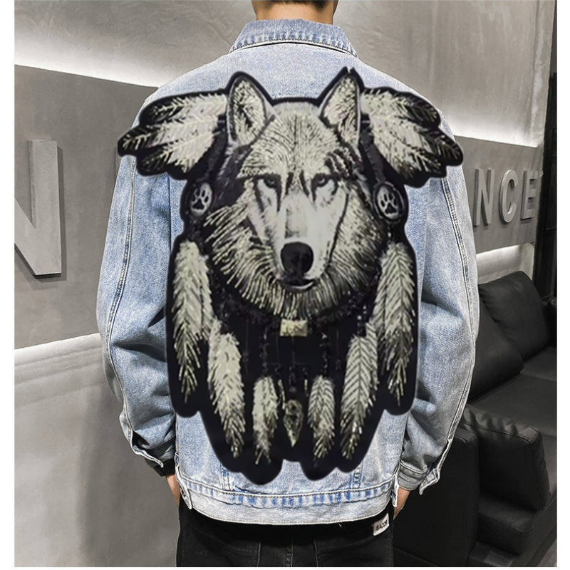 Chaqueta vaquera con parche bo - Mens Fashion Denim Jacket reseña y precio